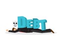 Businessman attacks, fall and collapse by giant lettering Ã¢â¬ÅDebtÃ¢â¬Â. Concept of debt crisis, corporate sabotage or bankruptcy